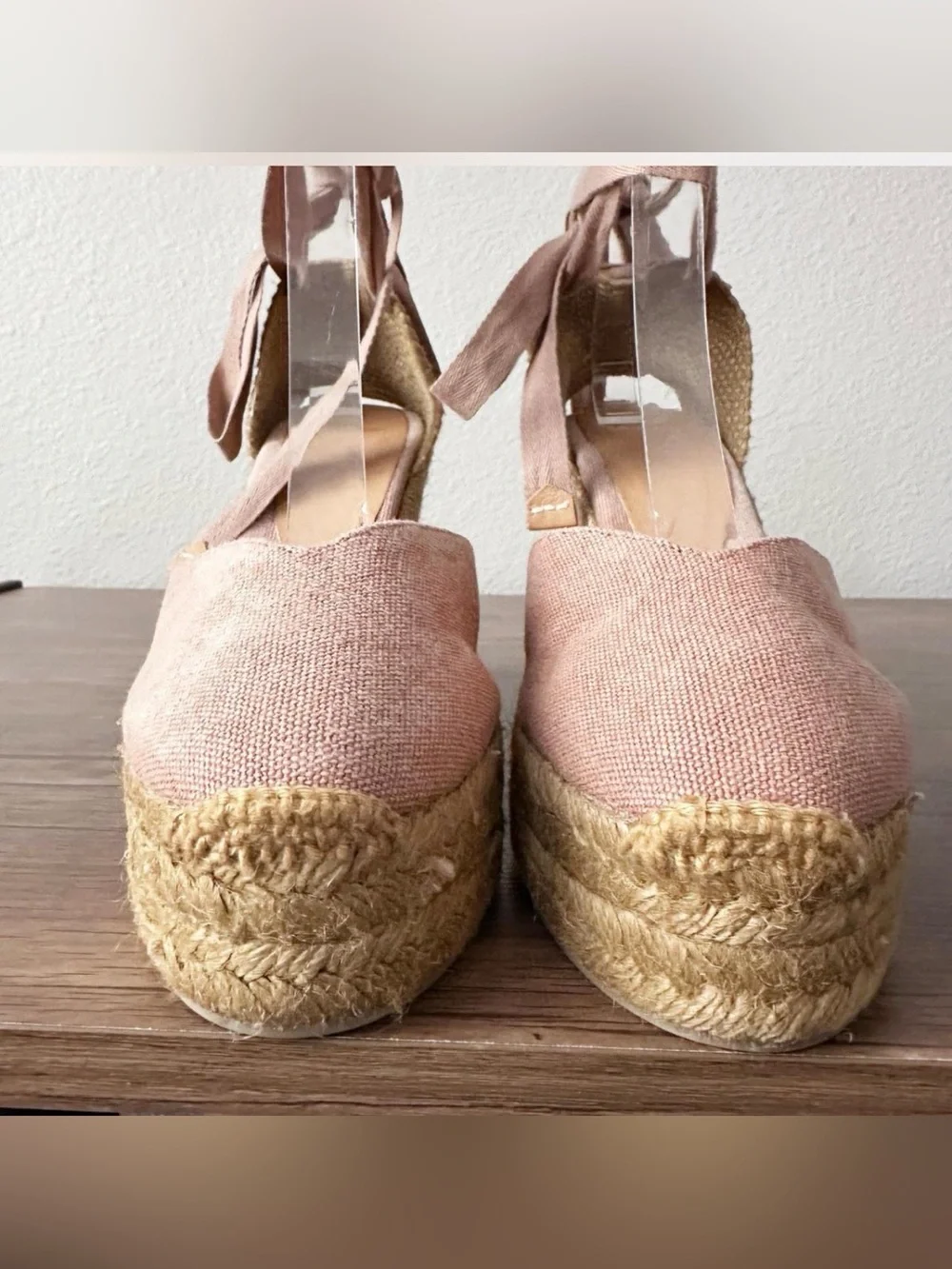 Castaner Chiara Blush Pink Espadrille Wedge Ankle-Tie Sandals